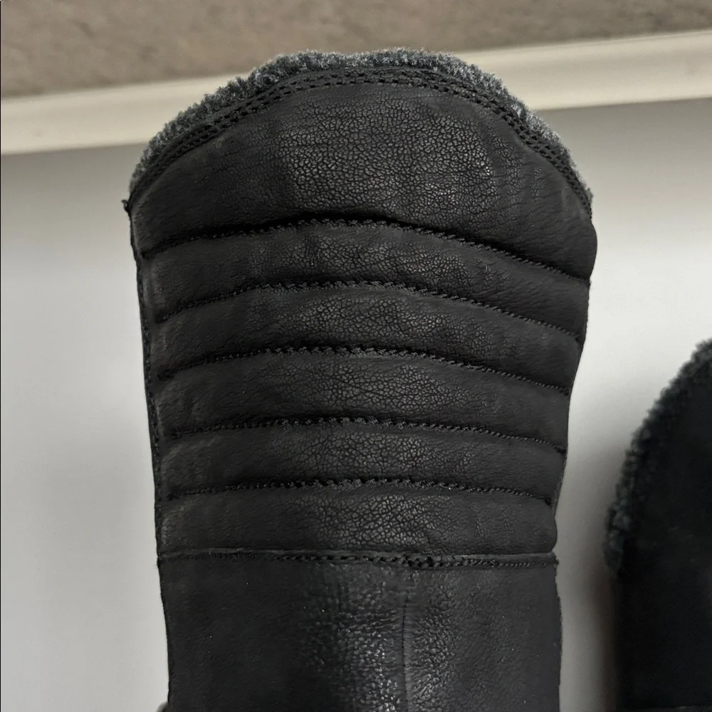 Lucky Brand Narlee Black Leather Faux Fur Over the Knee Chunky Heel Boots sz 10